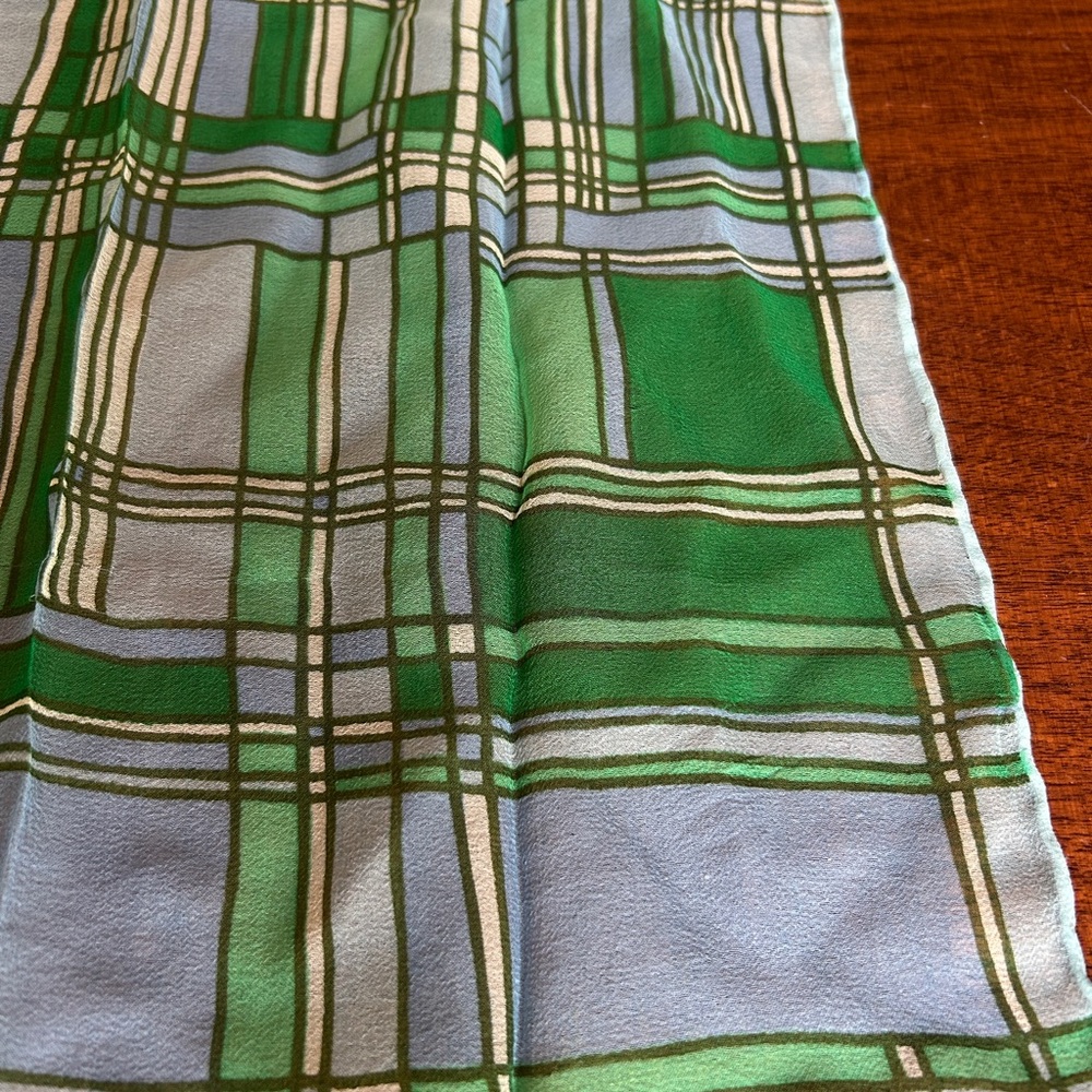 Plaid Green and Blue Women's Scarf share hand rolled and stitched 14“ x 42“